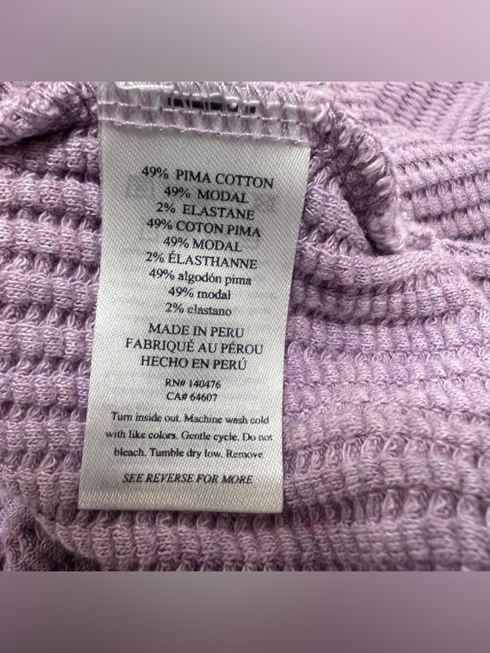 Faherty Legend Apres Waffle Henley Top Long Sleeve Lavender Women's Medium - Picture 11 of 14